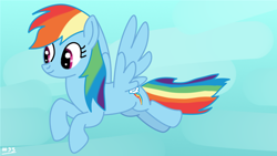 Size: 1648x928 | Tagged: safe, artist:dudenin64, rainbow dash, pegasus, pony, female, flying, mare, simple background, solo