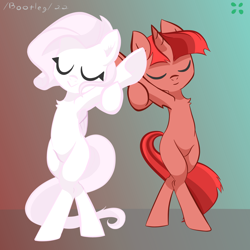 Size: 2048x2048 | Tagged: safe, oc, oc only, pegasus, pony, unicorn, bootleg, chest fluff, eyes closed, female, mare, simple background, smiling