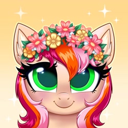 Size: 4000x4000 | Tagged: safe, artist:confetticakez, oc, oc only, pony, blushing, ear fluff, female, flower, mare, simple background, smiling