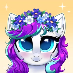 Size: 4000x4000 | Tagged: safe, artist:confetticakez, oc, oc only, pony, blushing, ear fluff, female, flower, mare, simple background, smiling