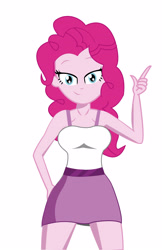 Size: 3300x5100 | Tagged: safe, artist:bronybran, imported from derpibooru, pinkie pie, human, equestria girls, breasts, busty pinkie pie, clothes, female, looking at you, simple background, skirt, smiling, smiling at you, solo, white background