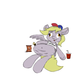 Size: 1024x1024 | Tagged: safe, imported from derpibooru, derpy hooves, pegasus, pony, aderpose, fat, food, muffin, simple background, solo, stuffed, white background