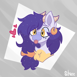 Size: 2000x2000 | Tagged: safe, artist:silverstararts, imported from derpibooru, oc, oc only, oc:galaxytrail, :p, bust, chest fluff, ear piercing, earring, eye clipping through hair, horns, jewelry, piercing, portrait, sparkly mane, tongue out