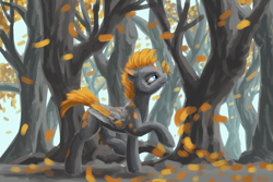 Size: 1800x1200 | Tagged: safe, artist:da-exile, imported from derpibooru, oc, oc only, pegasus, pony, atg 2016, female, leaf, leaves, mare, newbie artist training grounds, solo, tree