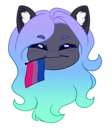 Size: 1024x1171 | Tagged: safe, artist:purplegrim40, imported from derpibooru, oc, oc only, pegasus, pony, bisexual pride flag, bust, ear fluff, eyes closed, female, mare, mouth hold, pegasus oc, pride, pride flag, simple background, solo, transparent background