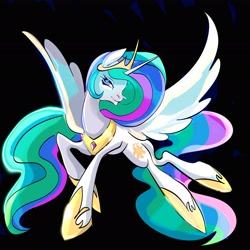 Size: 2048x2048 | Tagged: safe, artist:bestlifeb4, imported from derpibooru, princess celestia, alicorn, pony, black background, butt, female, flying, horn, jewelry, mare, plot, profile, regalia, simple background, solo, spread wings, wings