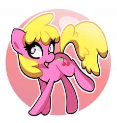 Size: 1600x1679 | Tagged: safe, artist:kindakismet, imported from derpibooru, cherry berry, earth pony, pony, circle background, female, mare, simple background, solo, white background