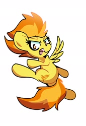 Size: 1800x2629 | Tagged: safe, artist:kindakismet, imported from derpibooru, spitfire, pegasus, pony, female, flying, looking at you, mare, open mouth, simple background, solo, spread wings, white background, wings