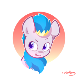 Size: 930x925 | Tagged: safe, artist:wellory, imported from derpibooru, oc, oc only, kirin, bust, crown, cute, jewelry, male, regalia, signature, simple background, solo, white background