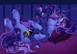 Size: 3300x2300 | Tagged: safe, artist:roselord, imported from derpibooru, princess luna, oc, oc:azure night, alicorn, pony, unicorn, azuna, chest fluff, commission, fluffy, ych result, your character here