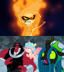 Size: 1920x2160 | Tagged: safe, edit, edited screencap, imported from derpibooru, screencap, cozy glow, lord tirek, queen chrysalis, alicorn, centaur, changeling, changeling queen, ghost, pony, undead, season 9, the ending of the end, spoiler:s09, alicornified, angry, comparison, cozycorn, disney, female, legion of doom, molly mcgee, race swap, the ghost and molly mcgee, ultimate chrysalis