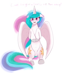 Size: 2023x2000 | Tagged: safe, artist:enonnnymous, imported from derpibooru, princess celestia, alicorn, pony, blushing, both cutie marks, bronybait, chest fluff, cute, cutelestia, dialogue, ear blush, hug request, imminent snuggles, looking at you, simple background, solo, spread wings, standing on two hooves, talking to viewer, transparent background, wings