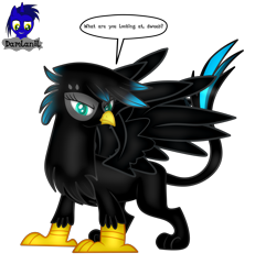Size: 3840x4154 | Tagged: safe, artist:damlanil, imported from derpibooru, oc, oc:nightlight aura, griffon, comic, commission, female, griffonized, looking at you, mare, show accurate, simple background, solo, species swap, speech bubble, spread wings, story, story included, talking to viewer, text, transparent background, vector, wings