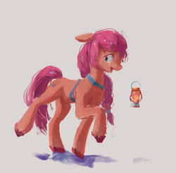 Size: 1880x1842 | Tagged: safe, artist:inkhooves, imported from derpibooru, sunny starscout, earth pony, pony, female, floppy ears, g5, gray background, lantern, mare, simple background, solo