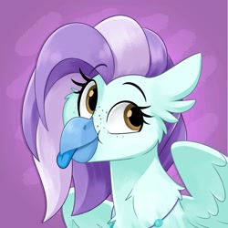 Size: 680x680 | Tagged: safe, artist:luximus17, imported from derpibooru, oc, oc only, oc:ocean breeze, oc:ocean breeze (savygriffs), hippogriff, :p, commission, cute, eyebrows, eyebrows visible through hair, female, freckles, hippogriff oc, icon, jewelry, necklace, smiling, solo, tongue out