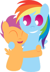 Size: 2043x2934 | Tagged: safe, artist:daringdashie, imported from derpibooru, rainbow dash, scootaloo, pegasus, pony, duo, duo female, eyes closed, female, filly, foal, high res, hug, mare, scootalove, simple background, transparent background, wings