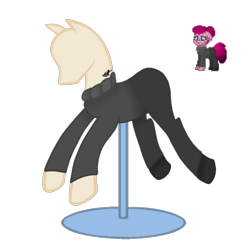 Size: 1607x1607 | Tagged: safe, artist:artiststr, imported from derpibooru, pinkie pie, pony, pony town, the last laugh, clothes, collar, fashion, mannequin, pants, pinkamena diane pie, pullover, shoes, simple background, solo, the yellow feather, theyellowfeather, transparent background