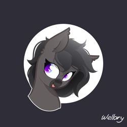 Size: 1000x1000 | Tagged: safe, artist:wellory, imported from derpibooru, oc, oc only, unnamed oc, bat pony, pony, bat pony oc, black background, bust, cute, female, mare, ocbetes, open mouth, open smile, signature, simple background, smiling, solo
