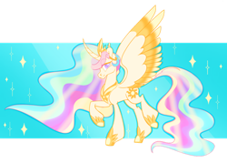 Size: 1280x916 | Tagged: safe, artist:viodacreator, imported from derpibooru, princess celestia, alicorn, pony, female, looking at you, mare, smiling, smiling at you, solo, sparkles, spread wings, wings