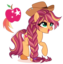 Size: 1256x1279 | Tagged: safe, artist:gihhbloonde, imported from derpibooru, oc, earth pony, pony, female, hat, magical lesbian spawn, mare, offspring, parent:applejack, parent:sunny starscout, simple background, solo, transparent background