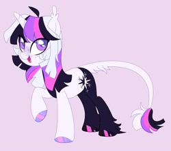 Size: 1405x1243 | Tagged: safe, artist:owlity, imported from derpibooru, twilight sparkle, pony, unicorn, alternate design, female, looking at you, open mouth, open smile, raised hoof, simple background, smiling, solo, unicorn twilight