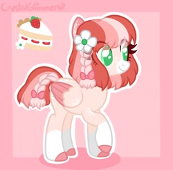 Size: 1500x1474 | Tagged: safe, artist:owlity, imported from derpibooru, oc, oc only, oc:baby cakes, pegasus, pony, braid, female, flower, flower in hair, simple background, smiling, solo