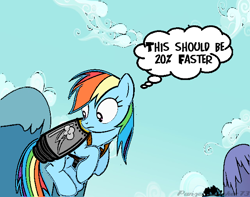 Size: 640x505 | Tagged: safe, artist:panzerknacker73, edit, edited screencap, imported from derpibooru, screencap, rainbow dash, pegasus, pony, 20% cooler, cloud, deep fried meme, female, jetpack, meme, sky, sky background, solo, thought bubble, wings