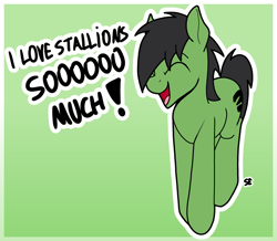 Size: 1424x1244 | Tagged: safe, artist:sefastpone, imported from derpibooru, oc, oc only, oc:anon stallion, earth pony, pony, abstract background, digital art, implied gay, jumping, male, speech bubble, stallion, yelling