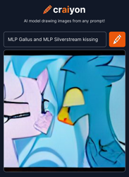 Size: 1162x1588 | Tagged: safe, imported from derpibooru, gallus, silverstream, classical hippogriff, griffon, hippogriff, ai content, ai generated, duel, eyes closed, female, gallstream, generator:craiyon, kissing, male, shipping, straight