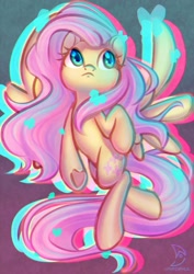 Size: 2480x3508 | Tagged: safe, artist:wavecipher, imported from derpibooru, fluttershy, pegasus, pony, chromatic aberration, cute, female, high res, mare, shyabetes, solo, underhoof