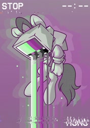Size: 2480x3508 | Tagged: safe, alternate version, artist:wavecipher, imported from derpibooru, oc, oc only, oc:mono, earth pony, hybrid, pony, clothes, crying, floating, hand, high res, limited palette, object head, solo, television