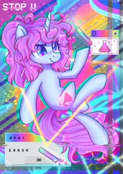 Size: 2480x3508 | Tagged: safe, artist:wavecipher, imported from derpibooru, oc, oc only, oc:blithe, pony, unicorn, high res, retrowave, solo, test tube, triangle