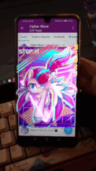 Size: 720x1280 | Tagged: safe, artist:wavecipher, imported from derpibooru, zipp storm, pegasus, pony, 2021, animated, augmented reality, g5, heart, heart eyes, old art, retrowave, solo, triangle, webm, wingding eyes
