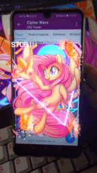 Size: 720x1280 | Tagged: safe, artist:wavecipher, imported from derpibooru, fluttershy, butterfly, pegasus, pony, animated, augmented reality, heart, heart eyes, retrowave, solo, synthwave, triangle, vaporwave, webm, wingding eyes