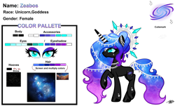 Size: 5460x3291 | Tagged: safe, artist:princessmoonsilver, imported from derpibooru, oc, oc only, oc:zeabos, pony, unicorn, base used, ethereal mane, galaxy mane, goddess, reference sheet, simple background, solo, transparent background