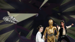 Size: 1280x719 | Tagged: safe, edit, edited screencap, imported from derpibooru, screencap, princess celestia, princess luna, alicorn, human, pony, between dark and dawn, c-3po, cave, crossover, droid, female, han solo, male, mare, millenium falcon, princess leia, star wars, star wars: the empire strikes back