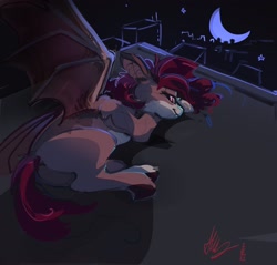 Size: 2048x1959 | Tagged: safe, artist:alumx, imported from derpibooru, oc, oc:bramble patch, bat pony, butt, looking at you, plot