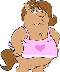 Size: 1951x2333 | Tagged: safe, alternate version, artist:tjpones, imported from derpibooru, oc, oc:brownie bun, anthro, bbw, commission, commissioner:reversalmushroom, cursed image, family guy, fat, funny, meme, peter griffin, simple background, transparent background
