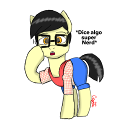 Size: 1280x1280 | Tagged: safe, artist:cjv2004, imported from derpibooru, oc, earth pony, pony, nerd, solo, spanish