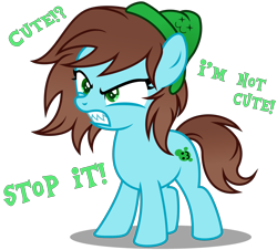 Size: 3800x3430 | Tagged: safe, artist:strategypony, imported from derpibooru, oc, oc only, oc:neko, earth pony, pony, angry, beanie, blatant lies, cute, dialogue, earth pony oc, female, filly, foal, hat, i'm not cute, liar, madorable, sharp teeth, simple background, teeth, text, transparent background, tsundere, younger