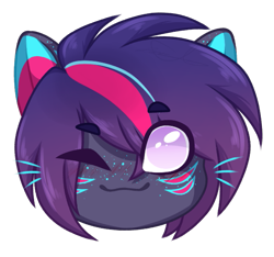 Size: 659x617 | Tagged: safe, artist:purplegrim40, imported from derpibooru, oc, oc only, cat, cat pony, original species, pony, bust, commission, one eye closed, simple background, smiling, transparent background, wink, ych result