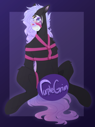 Size: 1500x2000 | Tagged: safe, artist:purplegrim40, imported from derpibooru, oc, oc only, earth pony, pony, bondage, censored, earth pony oc, rope, rope bondage, shibari, solo