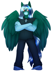 Size: 1318x1833 | Tagged: safe, artist:purplegrim40, imported from derpibooru, oc, oc only, anthro, pegasus, unguligrade anthro, clothes, crossed arms, male, pegasus oc, simple background, solo, transparent background, unshorn fetlocks, wings