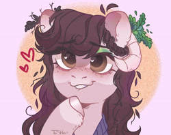 Size: 2749x2182 | Tagged: safe, artist:tohanah, imported from derpibooru, oc, oc only, pony, braid, bust, clothes, female, heart, heart eyes, horns, lip bite, mare, thinking, wingding eyes