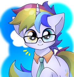 Size: 768x796 | Tagged: safe, artist:namaenonaipony, imported from derpibooru, oc, oc only, pony, unicorn, glasses, heterochromia, horn, looking at you, male, necktie, simple background, smiling, smiling at you, solo, stallion, white background