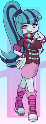 Size: 740x2000 | Tagged: safe, artist:batipin, imported from derpibooru, sonata dusk, human, equestria girls, rainbow rocks, breasts, busty sonata dusk, cleavage, clothes, converse, female, looking at you, no pupils, open mouth, shoes, skirt, sneakers, solo