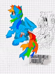 Size: 1535x2048 | Tagged: safe, artist:poneko-chan, imported from derpibooru, rainbow dash, pegasus, pony, eye clipping through hair, female, graph paper, mare, traditional art, wings