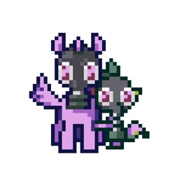 Size: 768x768 | Tagged: safe, artist:um89s, artist:ume89s, imported from derpibooru, spike, twilight sparkle, alicorn, dragon, pony, duo, duo male and female, female, horn, male, mare, pixel art, simple background, spread wings, twilight sparkle (alicorn), white background, wings