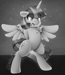 Size: 1015x1181 | Tagged: safe, artist:llametsul, imported from derpibooru, twilight sparkle, alicorn, pony, atg 2022, bipedal, cute, female, happy, mare, monochrome, newbie artist training grounds, smiling, solo, standing, twilight sparkle (alicorn)