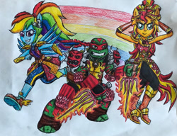 Size: 1024x785 | Tagged: safe, artist:bozzerkazooers, imported from derpibooru, rainbow dash, sunset shimmer, human, equestria girls, crystal guardian, raphael, solo, teenage mutant ninja turtles, tmnt 2012, traditional art